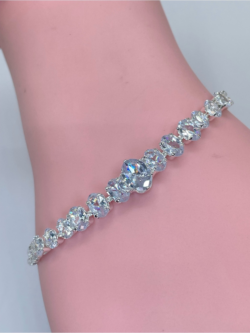 Swarovski Crystal Elements White Oval Cut Crystal Tennis Bracelet Bridal
